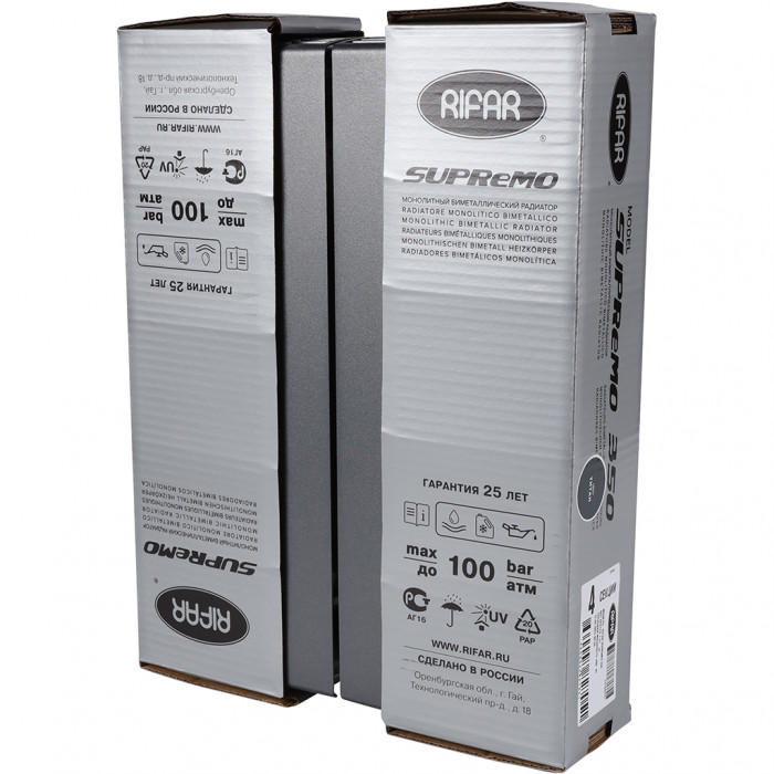 Биметаллический радиатор RIFAR SUPReMO 350, 4 секций, боковое подключение, черный