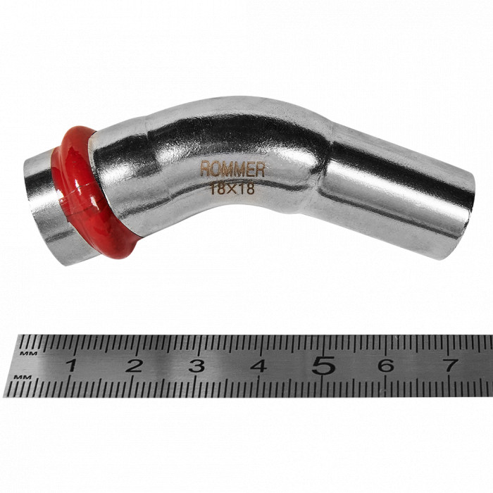 ROMMER RSS-0004-000018 ROMMER Угольник однораструбный 45°-НПр, 18, из нержавеющей стали прессовой