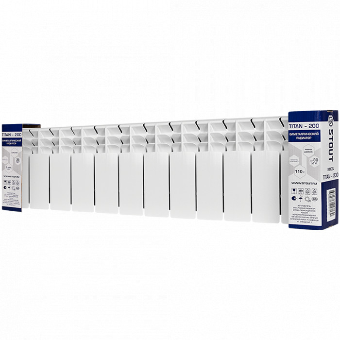 Биметаллический радиатор STOUT TITAN 200, 12 секций, боковое подключение, белый