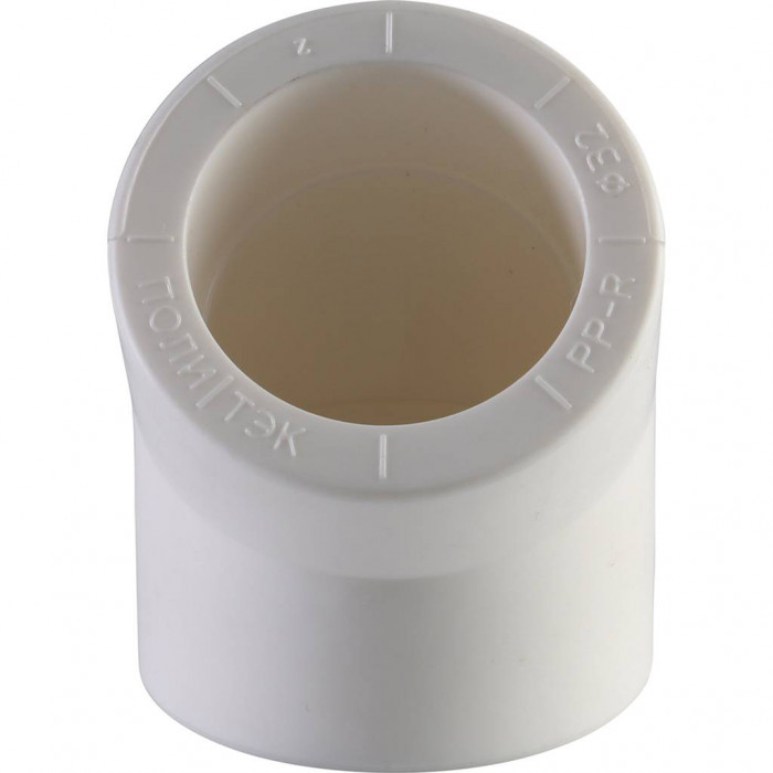 Политэк d=32 Угольник 45* для полипропиленовых труб под сварку (цвет белый)