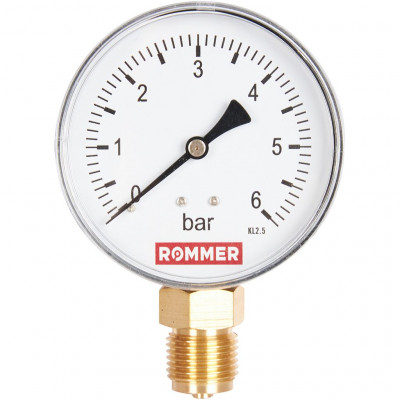 RIM-0010-800615 Манометр ROMMER радиальный. Корпус Dn 80 мм 1/2 , 0...6 бар, кл.2.5