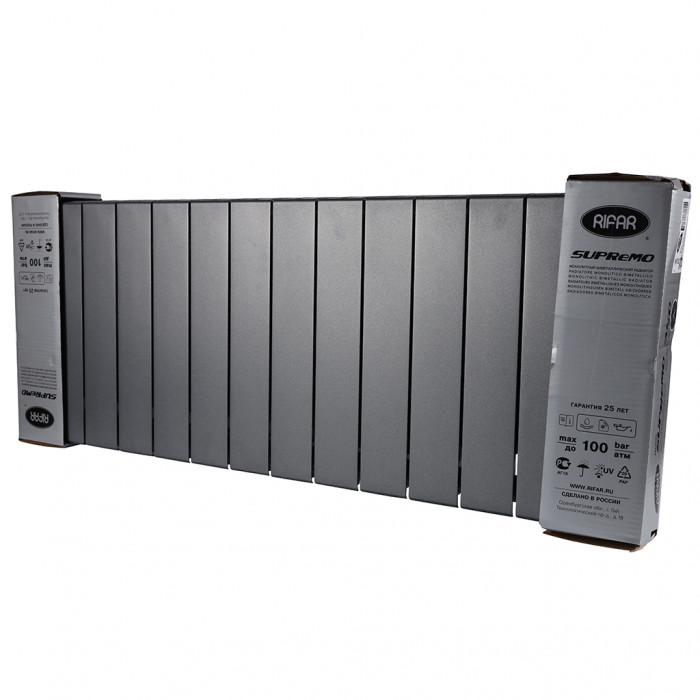 Биметаллический радиатор RIFAR SUPReMO VENTIL 350, 14 секций, нижнее правое подключение, черный