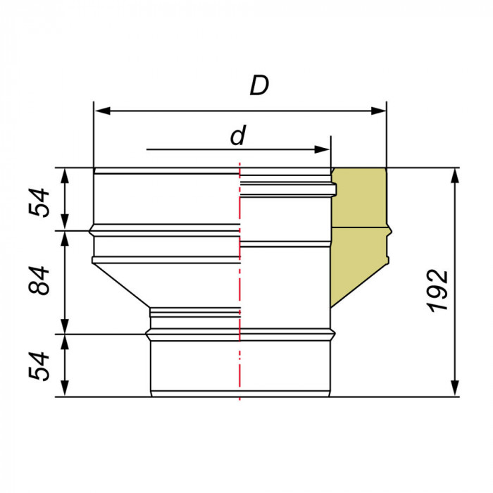 Переходник моно-термо (на конус) с D150 на D150/250, AISI 321, 0,8 мм/304 (Вулкан)