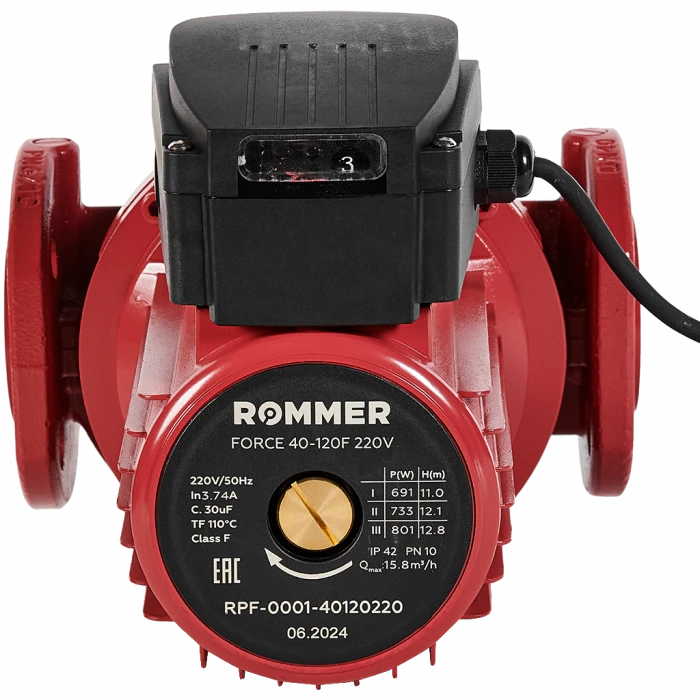 Насос циркуляционный фланцевый ROMMER PRF трехскоростной 40-120F 220V