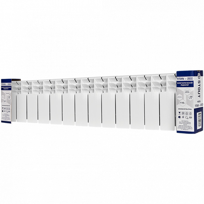 Биметаллический радиатор STOUT TITAN 200, 14 секций, боковое подключение, белый