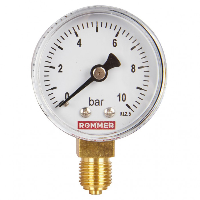 RIM-0010-501008 Манометр ROMMER радиальный. Корпус Dn 50 мм 1/4 , 0...10 бар, кл.2.5