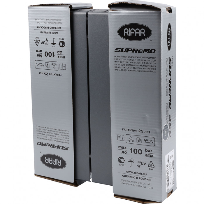 Биметаллический радиатор RIFAR SUPReMO VENTIL 350, 4 секций, нижнее правое подключение, черный