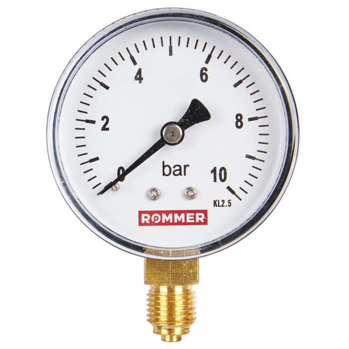 RIM-0010-631008 Манометр ROMMER радиальный. Корпус Dn 63 мм 1/4 , 0...10 бар, кл.2.5