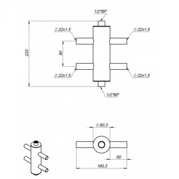 Гидрострелка GS(SQ)22PF под пресс фитинги