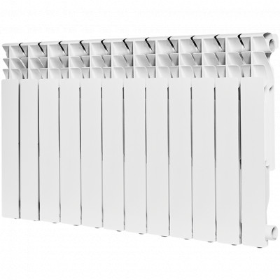 Алюминиевый радиатор ROMMER Plus 500, 12 секций, боковое подключение, белый