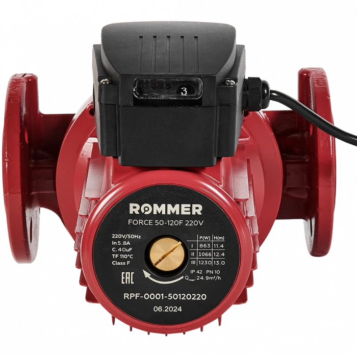 Насос циркуляционный фланцевый трехскоростной ROMMER 50-120F 220V
