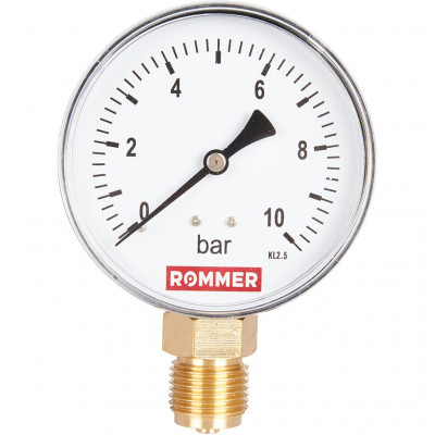 RIM-0010-801015 Манометр ROMMER радиальный. Корпус Dn 80 мм 1/2 , 0...10 бар, кл.2.5