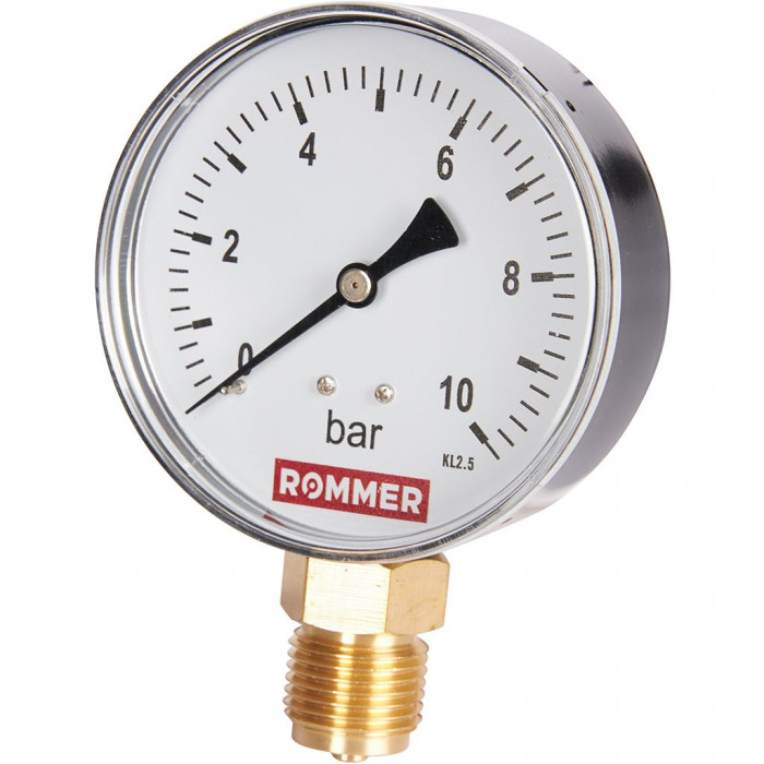 RIM-0010-801015 Манометр ROMMER радиальный. Корпус Dn 80 мм 1/2 , 0...10 бар, кл.2.5