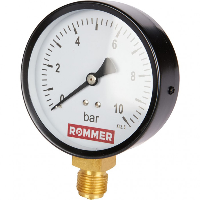 RIM-0010-101015 Манометр ROMMER радиальный. Корпус Dn 100 мм 1/2 , 0...10 бар, кл.2.5
