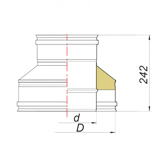 Переходник термо-моно (на конус) с D150/350 на D150, изоляция 100 мм, AISI 321/304 (Вулкан)