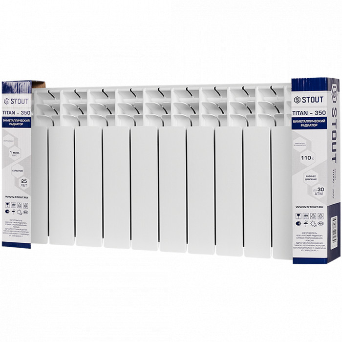 Биметаллический радиатор STOUT TITAN 350, 10 секций, боковое подключение, белый
