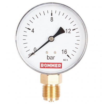 RIM-0010-801615 Манометр ROMMER радиальный. Корпус Dn 80 мм 1/2 , 0...16 бар, кл.2.5