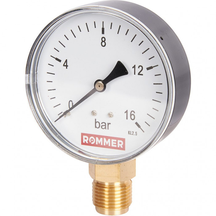 RIM-0010-801615 Манометр ROMMER радиальный. Корпус Dn 80 мм 1/2 , 0...16 бар, кл.2.5