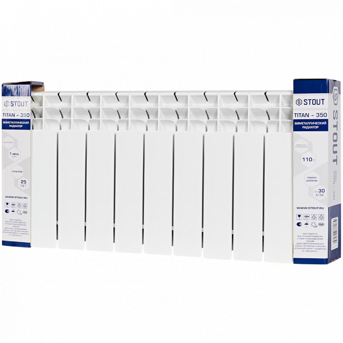 Биметаллический радиатор STOUT TITAN 350, 11 секций, боковое подключение, белый
