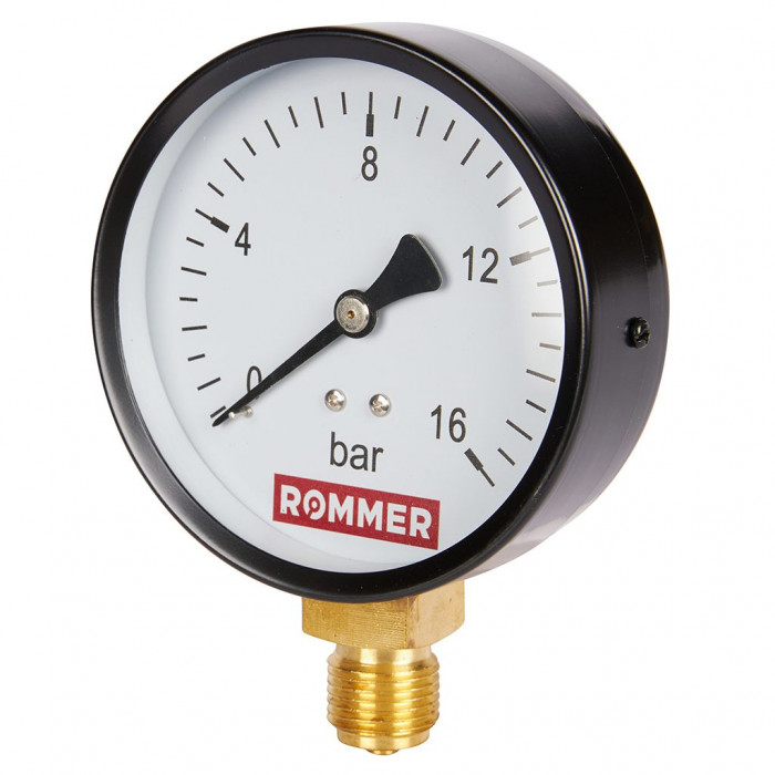 RIM-0010-101615 Манометр ROMMER радиальный. Корпус Dn 100 мм 1/2 , 0...16 бар, кл.2.5