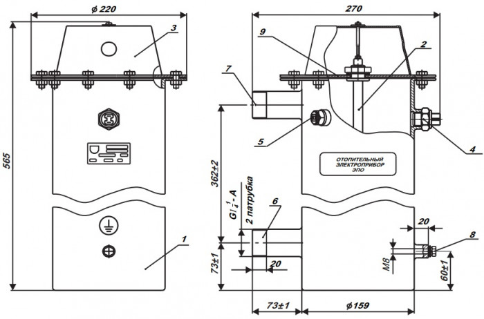 Напольный электрический котел ЭВАН ЭПО 9,45, одноконтурный