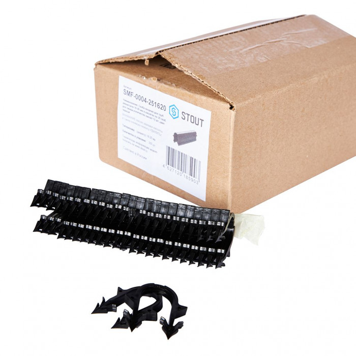 STOUT SMF-0004 Кассета для такера (по 25шт скоб якорных с двойным креплением для труб диам.16-20мм)