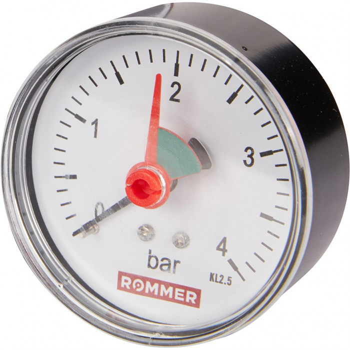 RIM-0007-630408 Манометр ROMMER аксиальный с указателем предела. Корпус Dn 63 мм 1/4 , 0...4 бар, кл.2.5