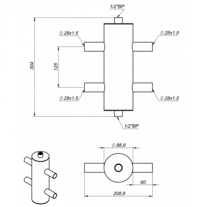 Гидрострелка GS(SQ)28PF под пресс фитинги