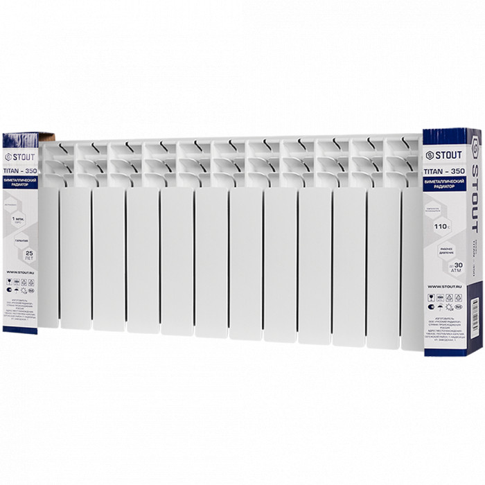 Биметаллический радиатор STOUT TITAN 350, 12 секций, боковое подключение, белый