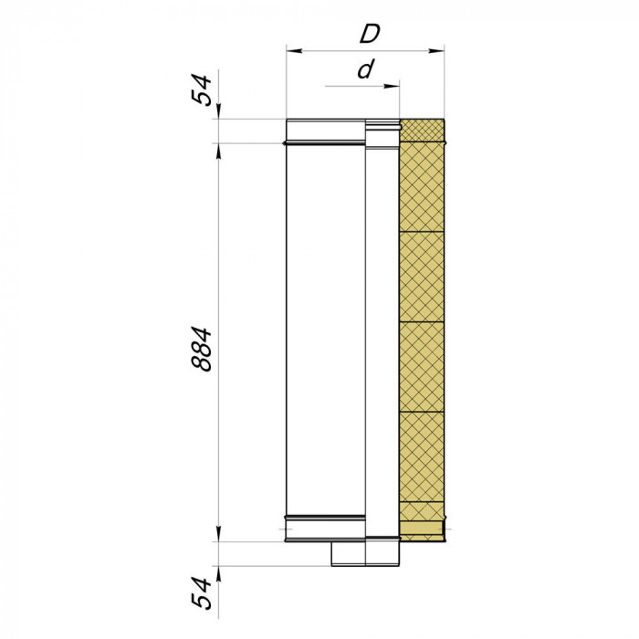 Труба стартовая (банная) D104/300 с патрубком подключения, изоляция 100 мм, AISI 321/304 (Вулкан)