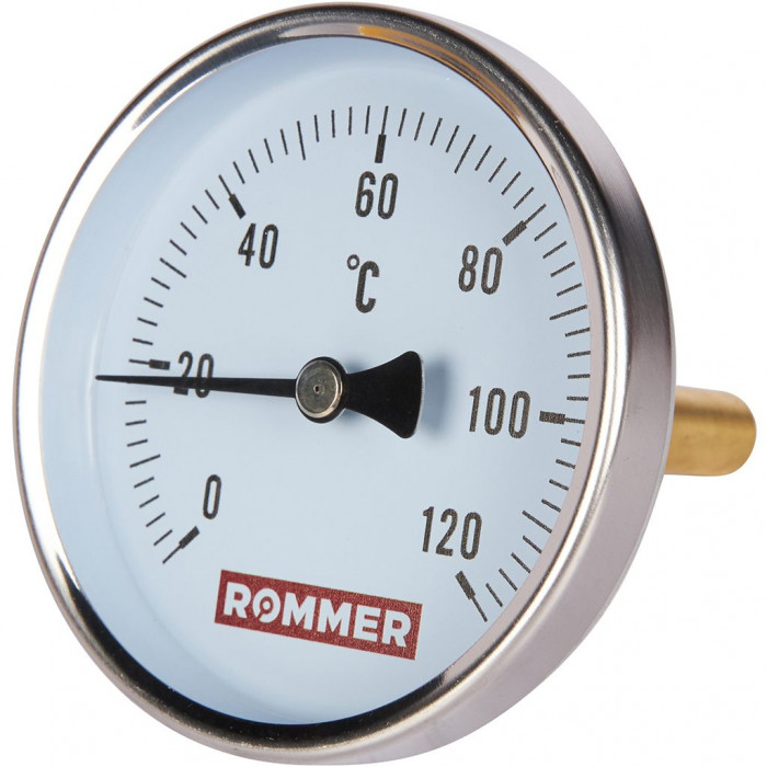 RIM-0001-807515 Термометр ROMMER биметаллический с погружной гильзой. Корпус Dn 80 мм, гильза 75 мм 1/2 , 0...120°С