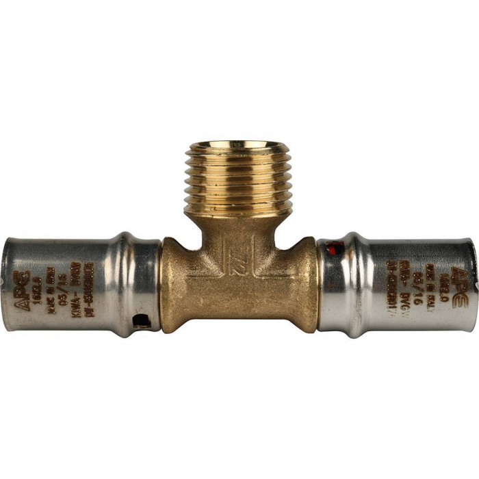 STOUT Тройник-переходник с наружной резьбой 16х1/2 х16 для металлопластиковых труб прессовой