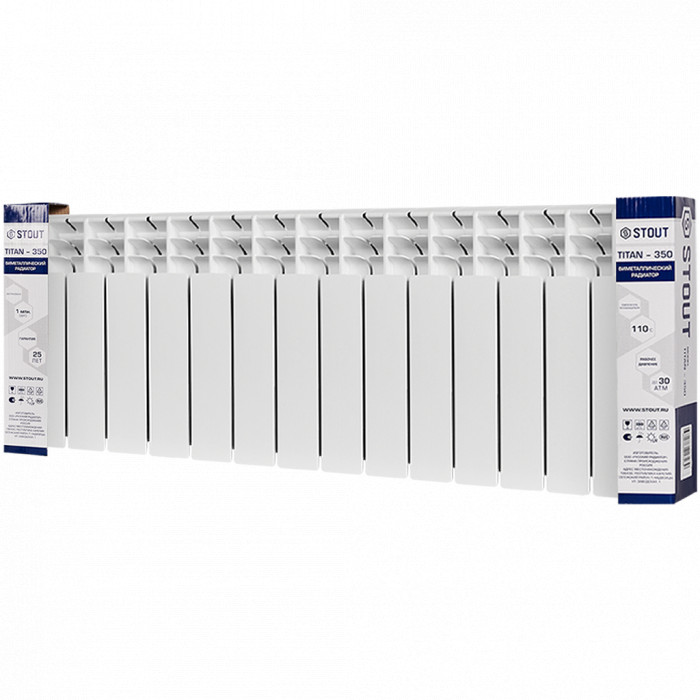 Биметаллический радиатор STOUT TITAN 350, 14 секций, боковое подключение, белый
