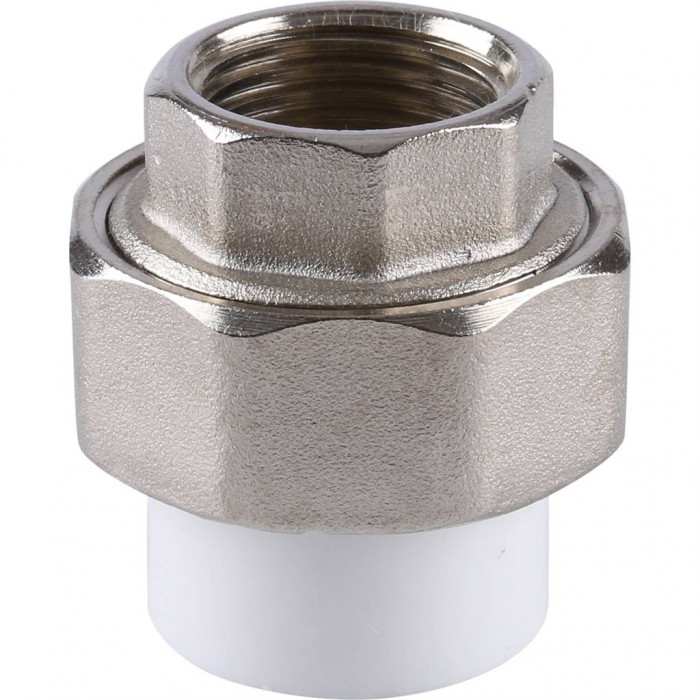 Муфта разъемная Kalde с внутренней резьбой 20х1/2 для полипропиленовых труб под сварку (цвет белый)