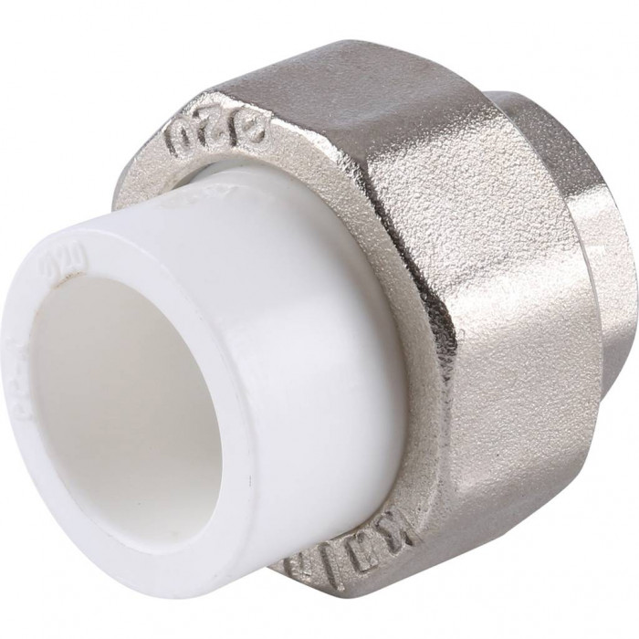 Муфта разъемная Kalde с внутренней резьбой 20х1/2 для полипропиленовых труб под сварку (цвет белый)
