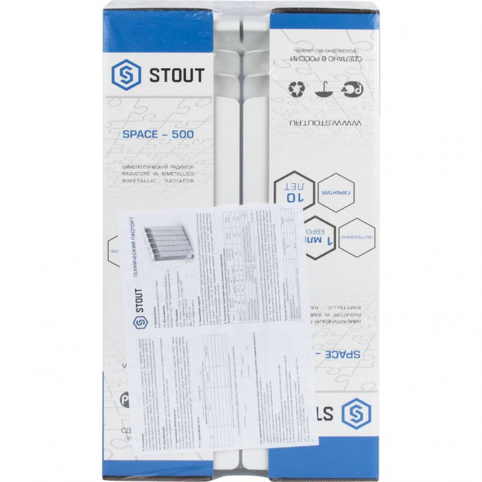 Биметаллический радиатор STOUT Space 500, 4 секций, боковое подключение, белый