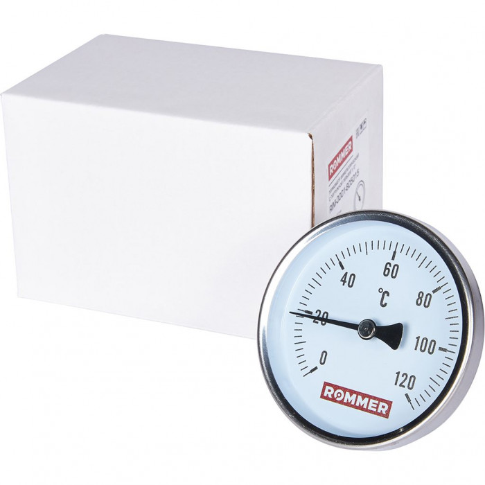 RIM-0001-805015 Термометр ROMMER биметаллический с погружной гильзой. Корпус Dn 80 мм, гильза 50 мм 1/2 , 0...120°С