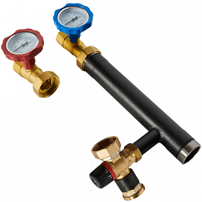 Насосная группа ROMMER с термостатическим смесительным клапаном (20-40°С) 1  без насоса RDG-0002-012501