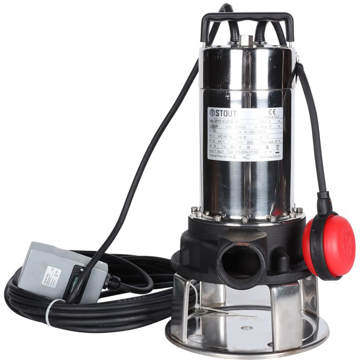 Насос дренажный STOUT с режущим механизмом и поплавком