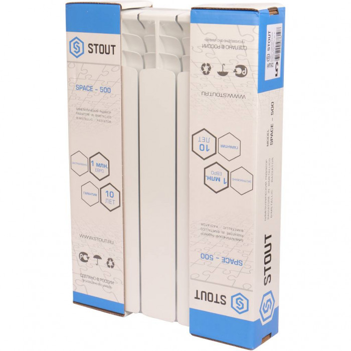 Биметаллический радиатор STOUT Space 500, 5 секций, боковое подключение, белый