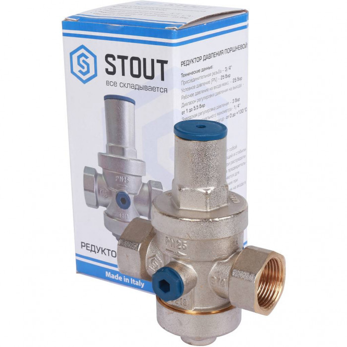 STOUT Редуктор давления PN25 вн/вн 3/4" с выходом под манометр