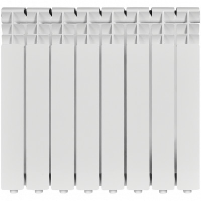Алюминиевый радиатор ROMMER Optima 500, 8 секций, боковое подключение, белый