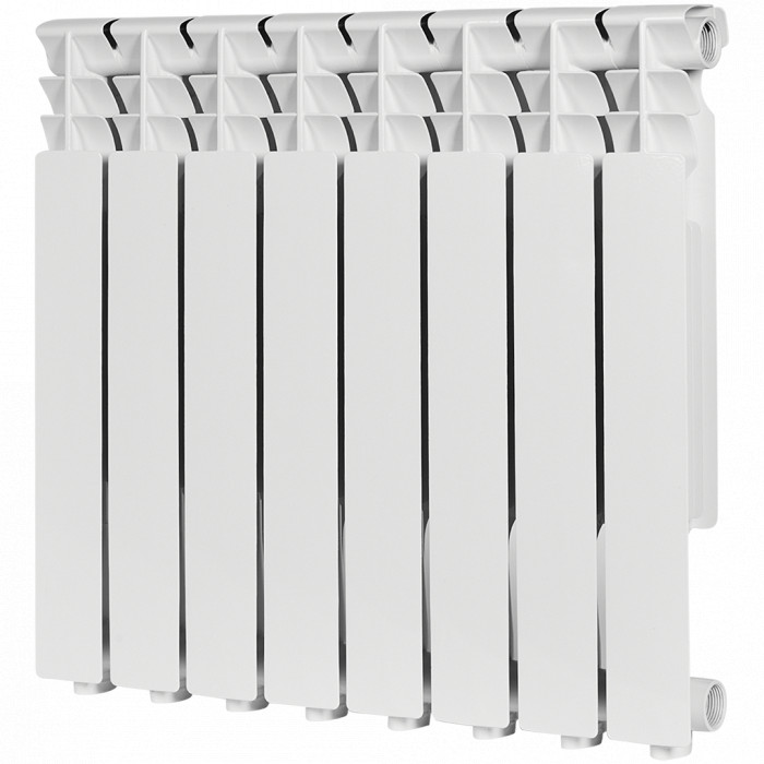 Алюминиевый радиатор ROMMER Optima 500, 8 секций, боковое подключение, белый