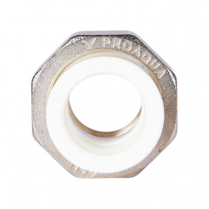 Pro Aqua PA20014S Pro Aqua d=25-3/4 PP-R Муфта комбинированная разъемная (американка) УСИЛЕННАЯ ВР Белая