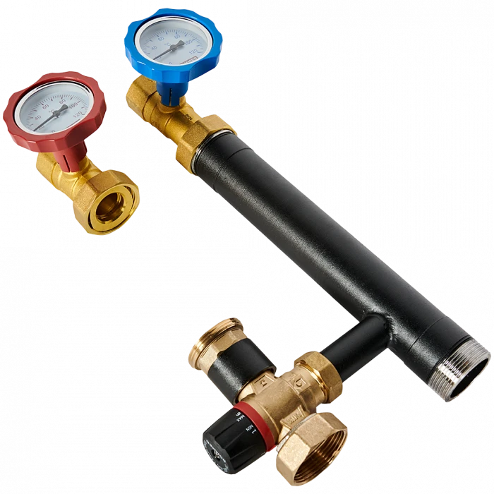 Насосная группа ROMMER с термостатическим смесительным клапаном (35-60°С) 1  без насоса RDG-0002-012503