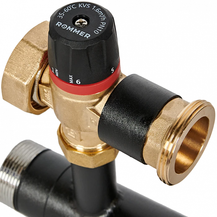 Насосная группа ROMMER с термостатическим смесительным клапаном (35-60°С) 1  без насоса RDG-0002-012503