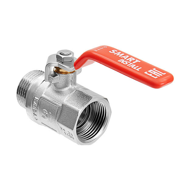 Кран шаровой латунный Smart Install ВР/НР 1" рычаг красный