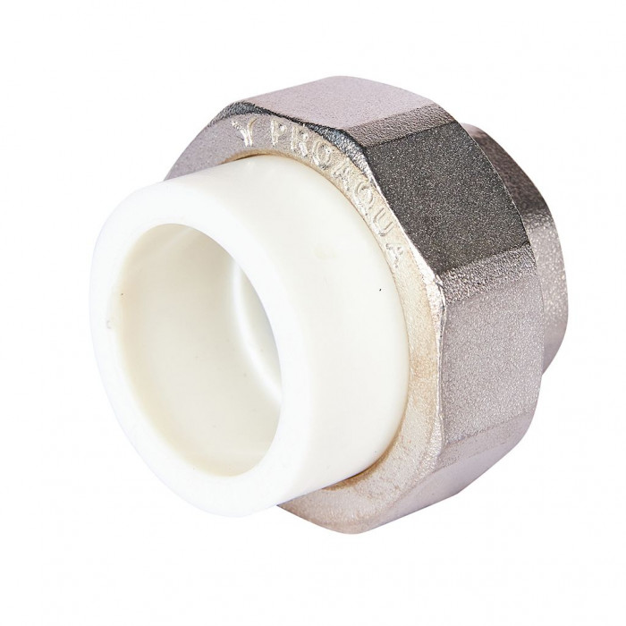 Pro Aqua PA20018S Pro Aqua d=32-1 PP-R Муфта комбинированная разъемная (американка) УСИЛЕННАЯ ВР Белая