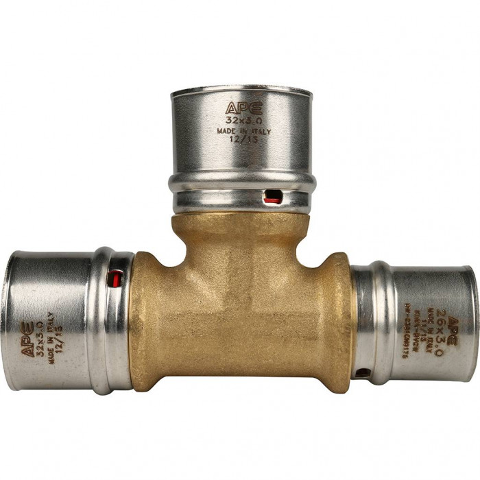 Тройник переходной STOUT 32x32x26 для металлопластиковых труб прессовой