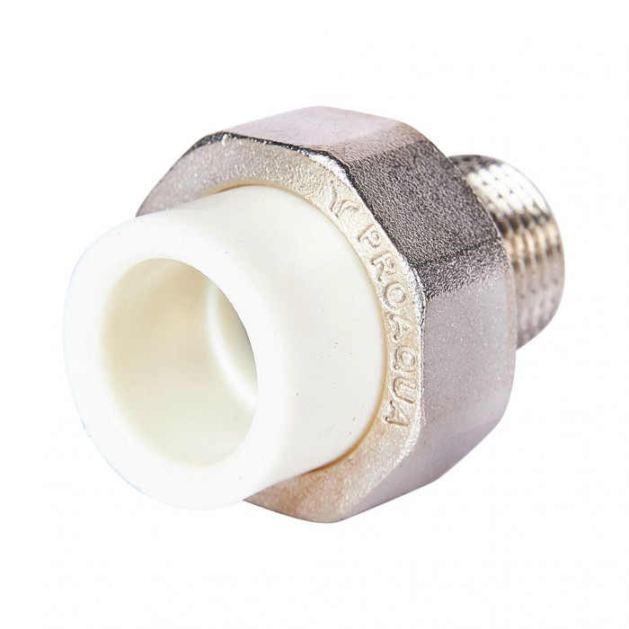 Pro Aqua PA21008S Pro Aqua d=20-1/2 PP-R Муфта комбинированная разъемная (американка) УСИЛЕННАЯ НР Белая